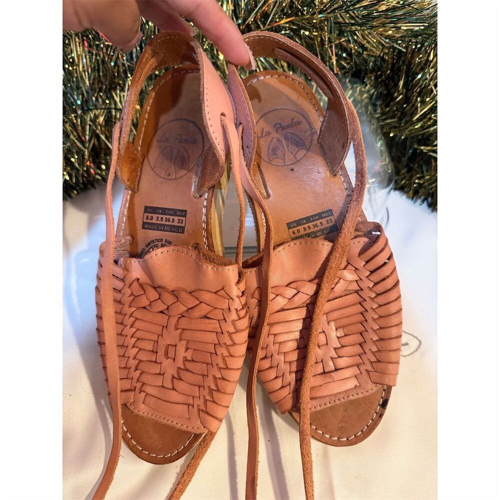 Artesanias La Perla Women's Huarache Sandals Brown Woven Size 6 Boho Style
